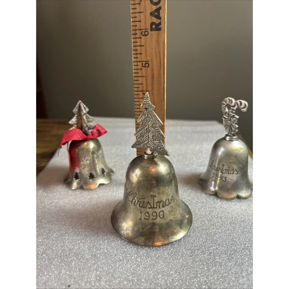 Vintage 90s Silverplated Christmas Bells Set 1990 1993 1995 Holiday